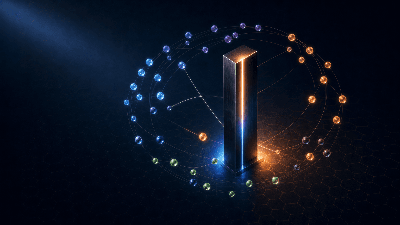 Agent Constellation — 50 AI agents orbiting the NeoMigrate founder node